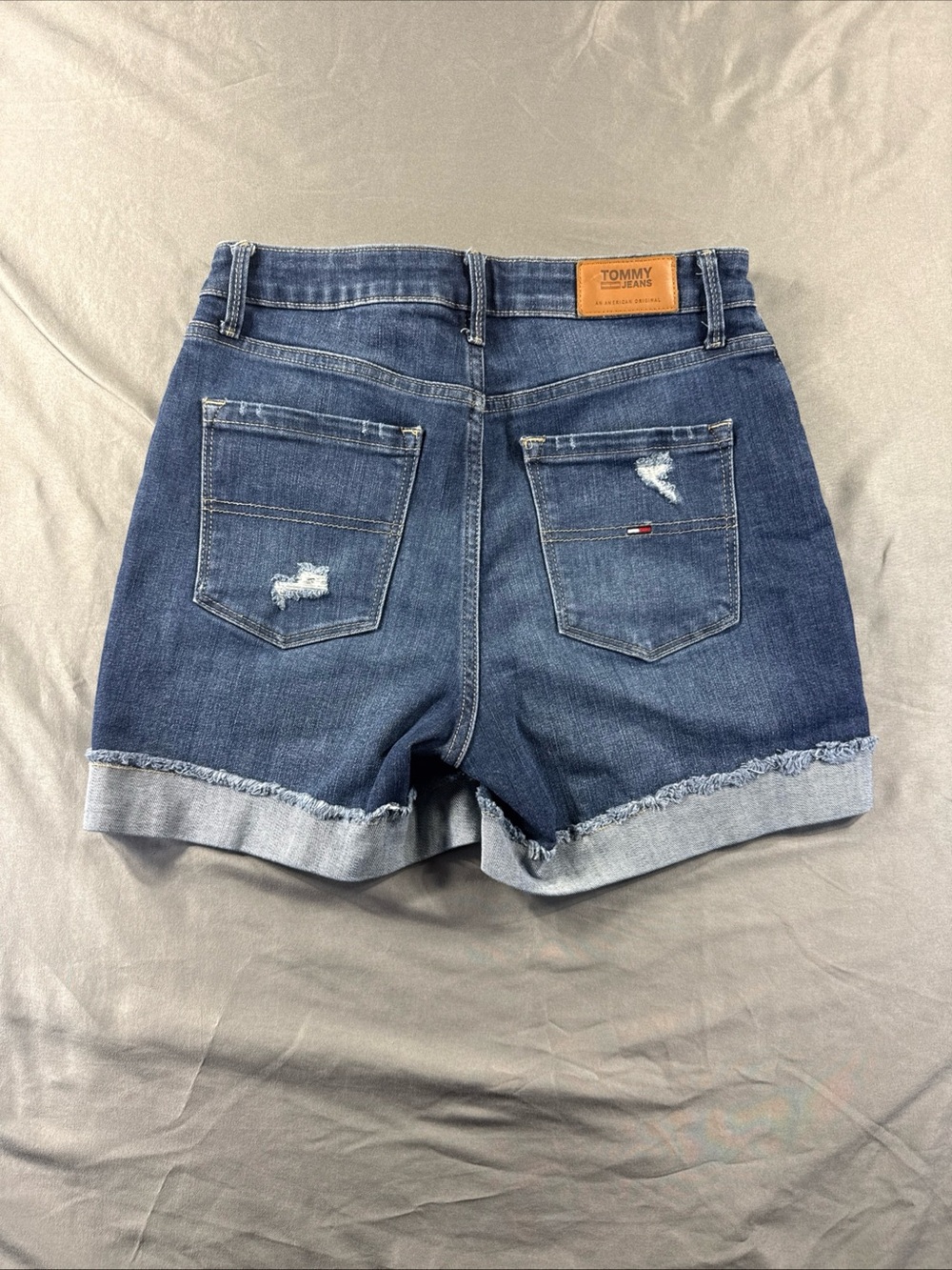 Tommy Hilfiger Blue Distressed Rolled Hem Denim Shorts